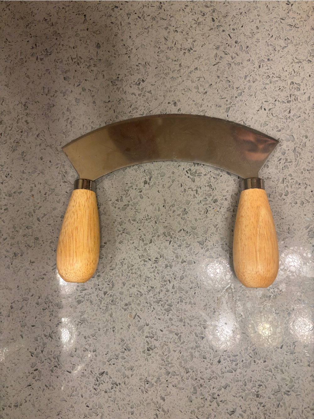 Wood-Handled Herb Chopper / Mezzaluna - Stainless Blade, Natural Wood Handles